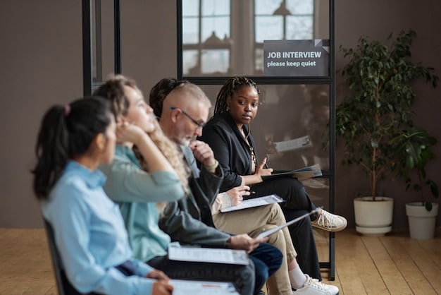 A diverse group of employees participating in a bias training workshop, facilitated by a professional trainer.