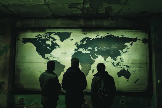 A visual representation of international collaboration, showing representatives from various countries working together in a joint task force to combat terrorism in the Middle East.