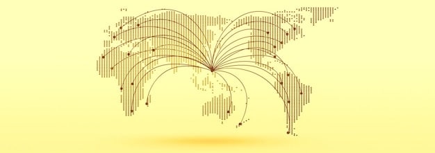 A stylized representation of global data flow, with data points connecting different countries. A magnifying glass focuses on a section of the data flow, revealing potential security threats and vulnerabilities.
