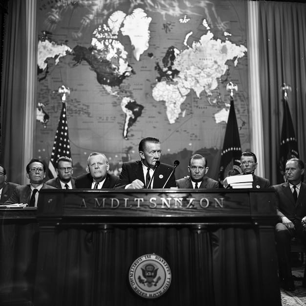 A black and white photograph of the signing of the Civil Rights Act of 1964, with President Lyndon B. Johnson surrounded by civil rights leaders.