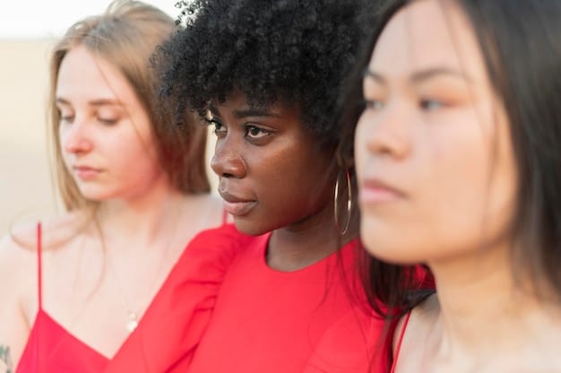 A close-up shot of a group of refugees huddled together, looking hopeful but also weary. The background is blurred to emphasize their emotional state and journey.