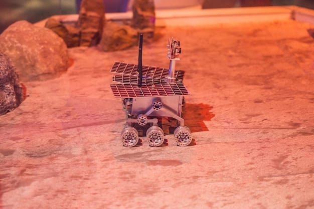 An artist's depiction of a lunar base, showing habitats, solar panels, and robotic mining operations extracting resources from the lunar surface. A spacecraft is landing in the background.
