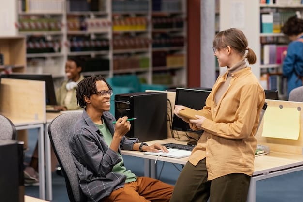 A classroom setting with diverse students participating in a job skills training program, focused on learning new technologies and professional skills to meet current market demands.
