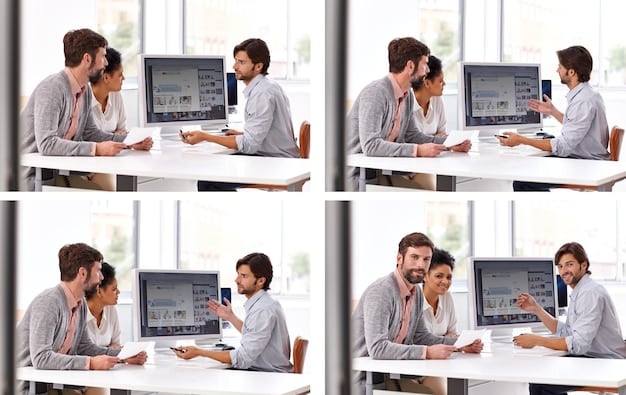 A split screen showing a person working on a laptop in a home office on one side and a group of people collaborating in a modern office space on the other side, illustrating the hybrid work model.