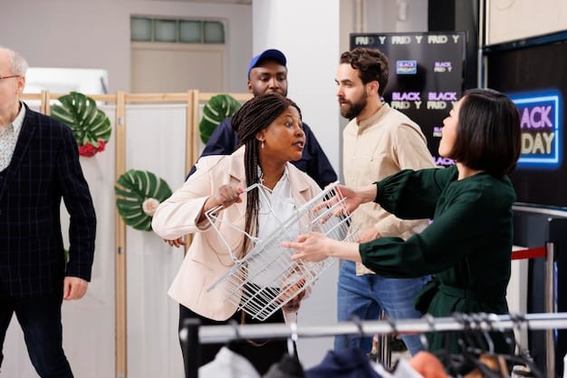 A diverse group of consumers interacting with a brand's product at an interactive retail display, showcasing personalized shopping experiences and customer engagement.